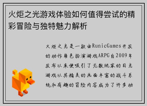 火炬之光游戏体验如何值得尝试的精彩冒险与独特魅力解析