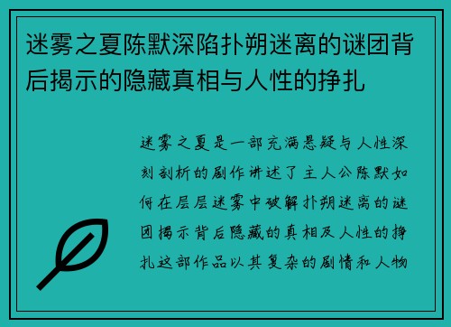 迷雾之夏陈默深陷扑朔迷离的谜团背后揭示的隐藏真相与人性的挣扎